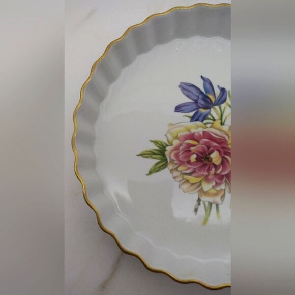 Royal Worcester England Pershore Floral Peony Fruit Pie Dish Plate Vintage - Picture 3 of 16